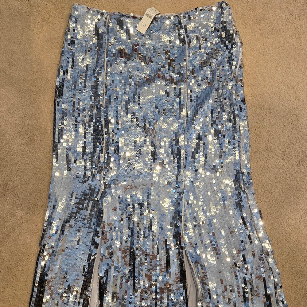 J Crew NWT Silver Sequin Slit Skirt 12